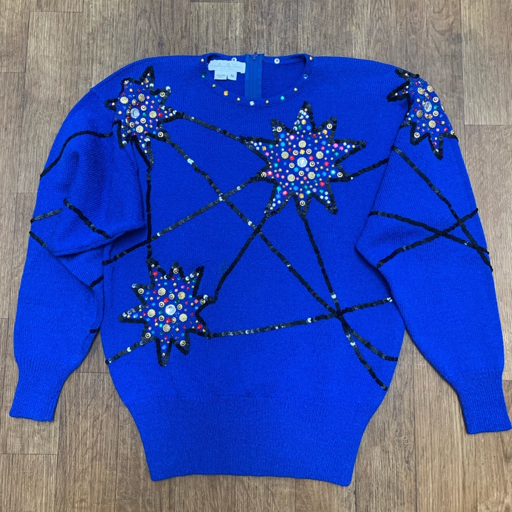 Antonella Preve New York Embroidered Studded Sequins Knit Sweeter Vintage & Rare